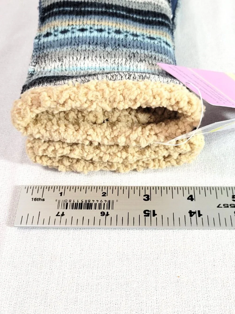 NWT Grandoe Cozy Lamb Striped Knit Sherpa Lined Mittens Size M Blue Gray